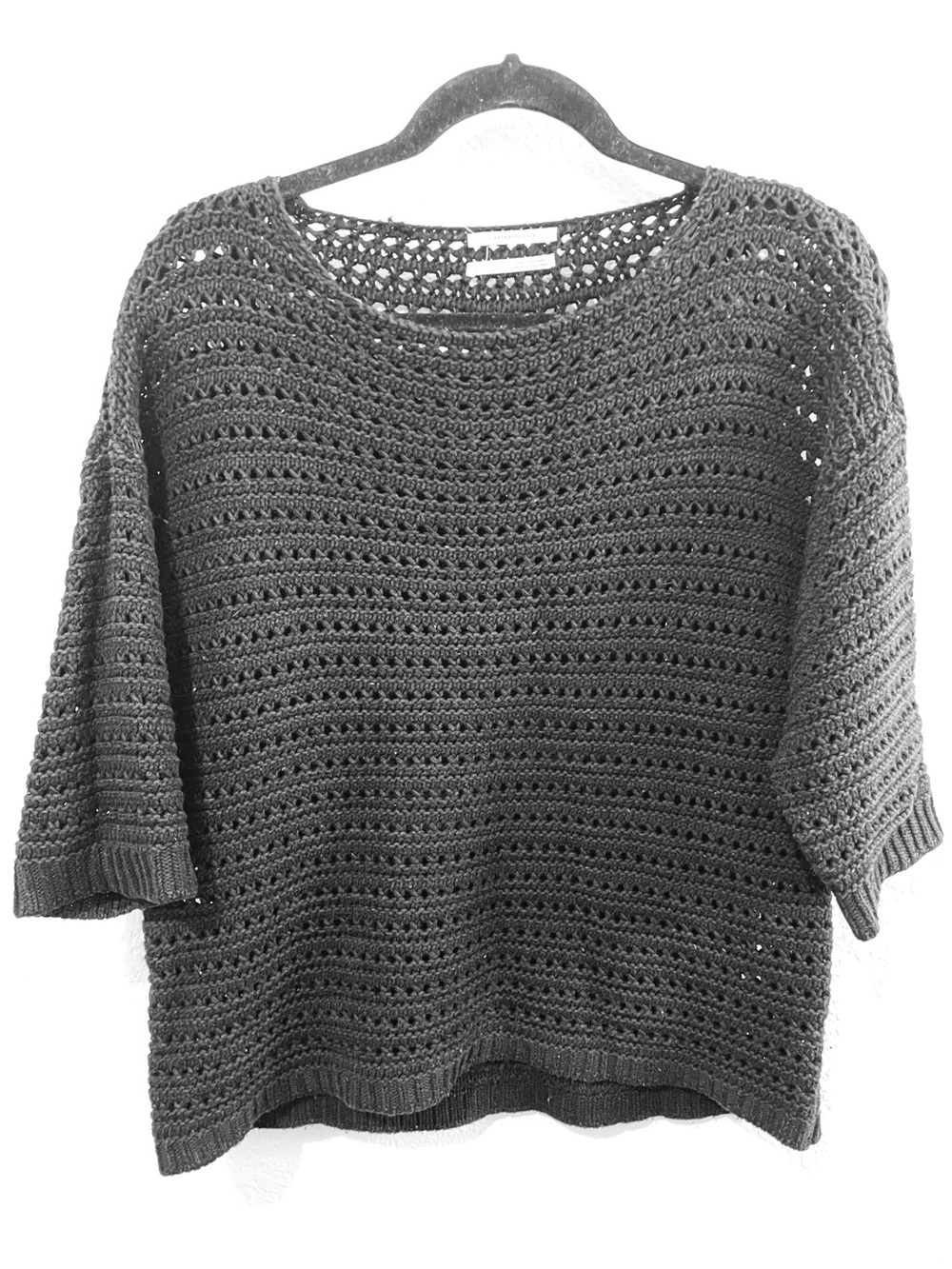 Anthropologie Black Crochet Open-Weave Scoop Neck Sweater